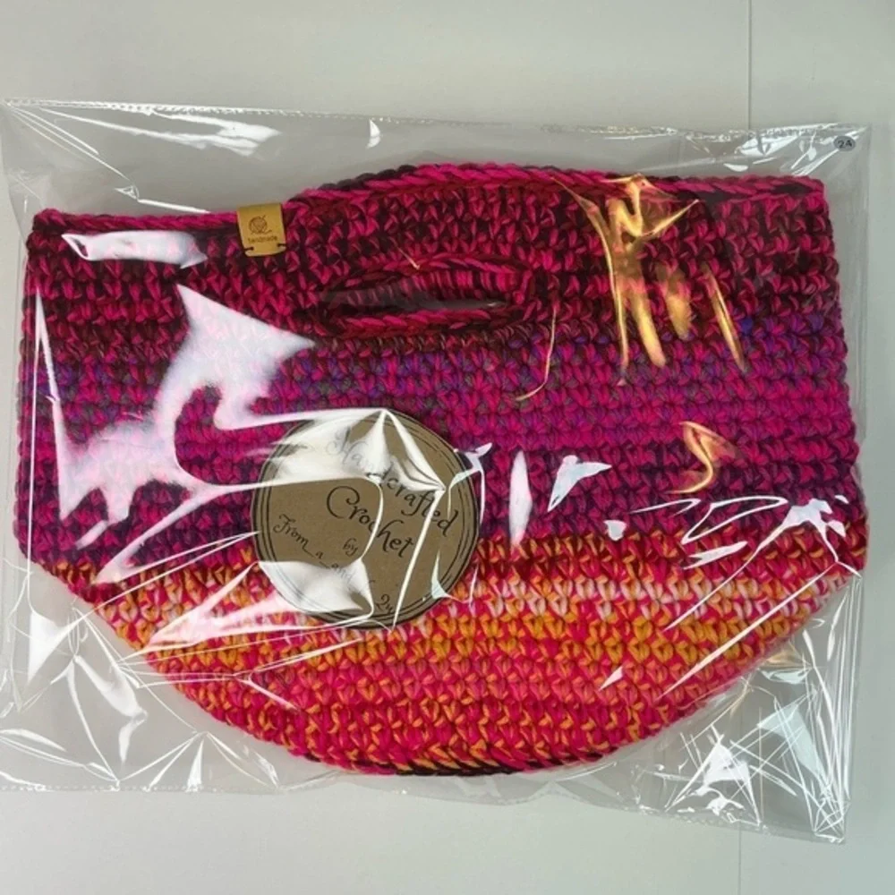Handcrafted Multicolor Crochet Scrap Woven Tote Bag Basket Storage Handmade Knit